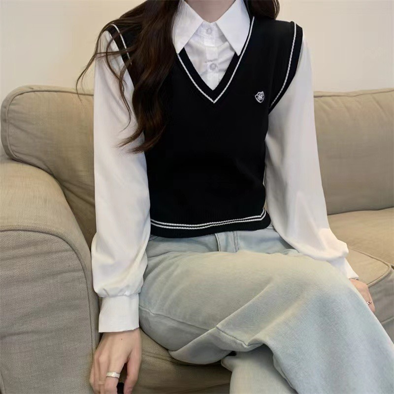 LYRA Áo sơ mi phối gile giả set phong cách Hàn Quốc trẻ trung, nữ tính - 	 CSYAS0055