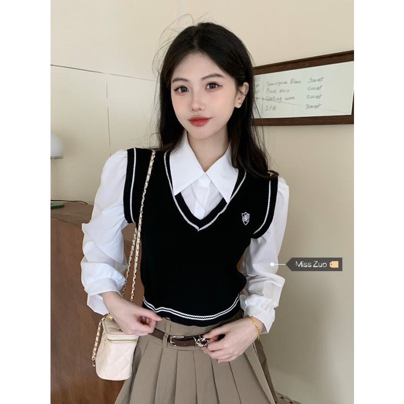 LYRA Áo sơ mi phối gile giả set phong cách Hàn Quốc trẻ trung, nữ tính - 	 CSYAS0055