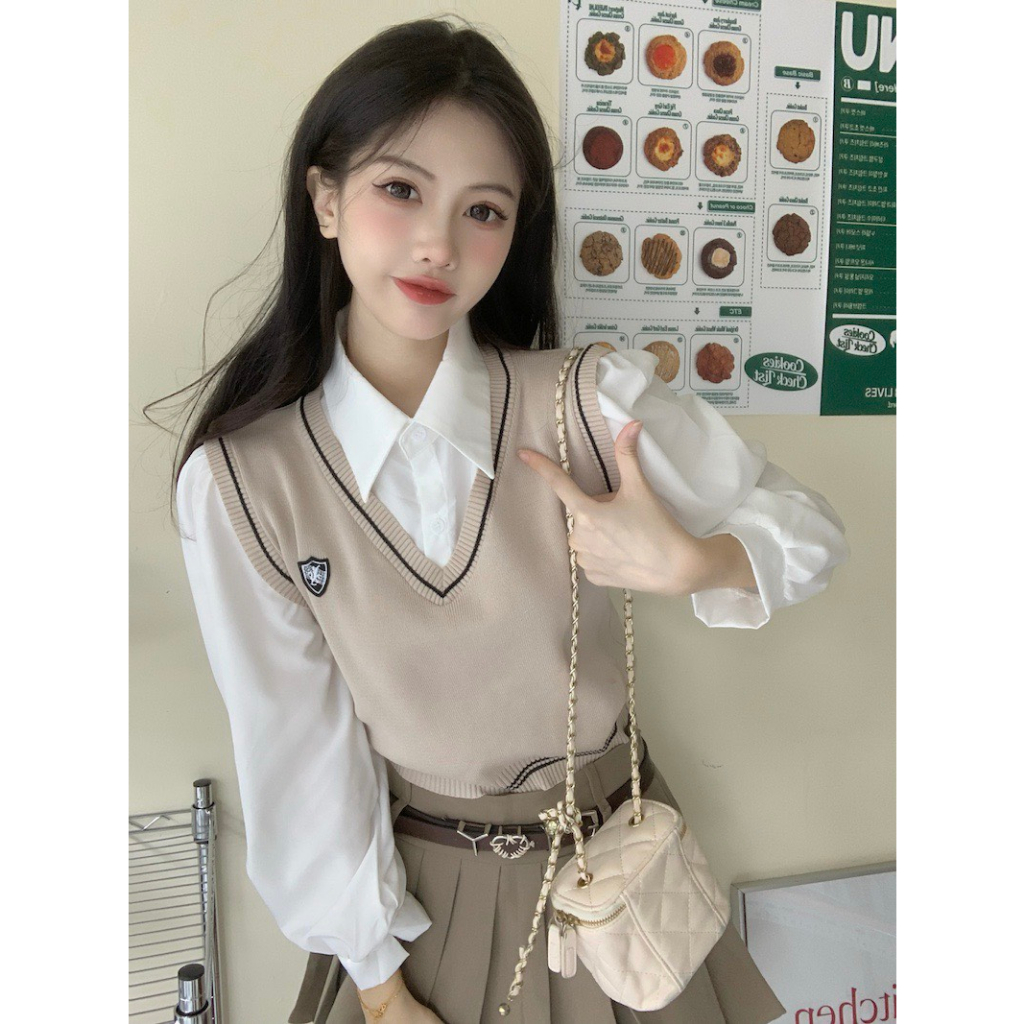 LYRA Áo sơ mi phối gile giả set phong cách Hàn Quốc trẻ trung, nữ tính - 	 CSYAS0055