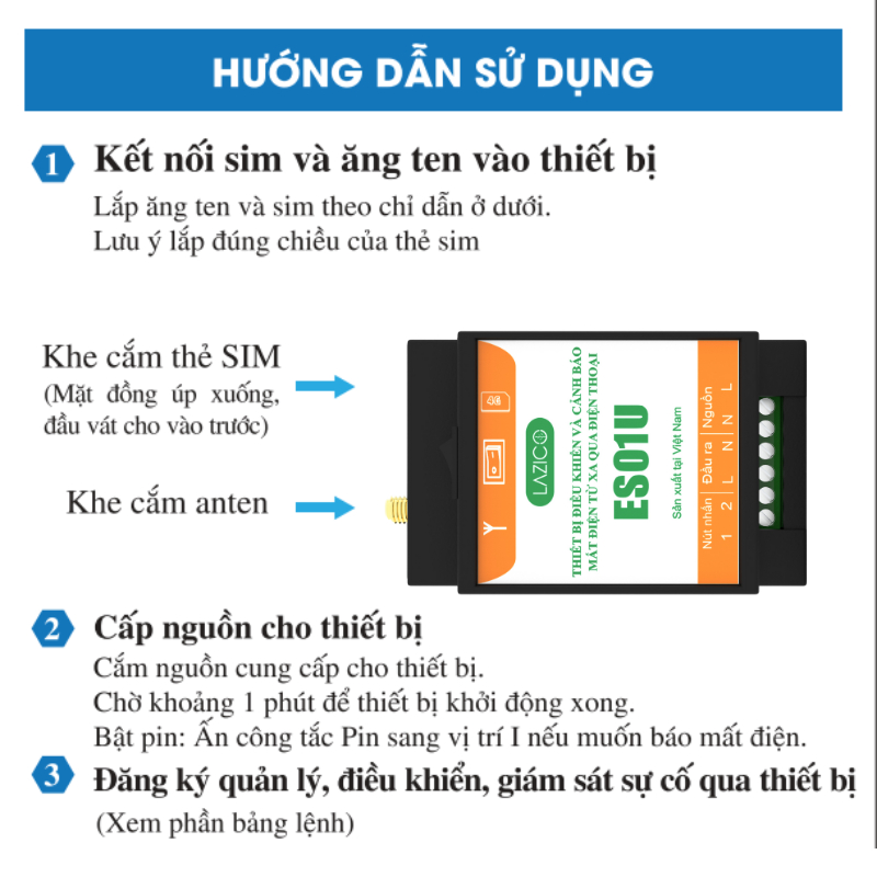 Thiết bị báo mất điện và có điện qua tin nhắn SMS và cuộc gọi LAZICO ES01U