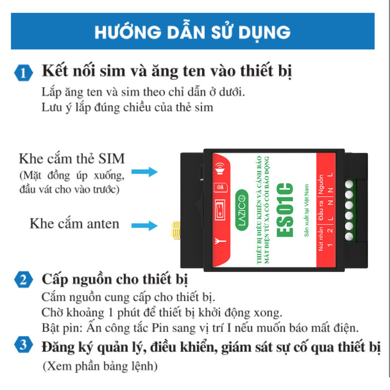 Thiết bị cảnh báo mất điện và có điện qua điện thoại có còi hú báo động LAZICO ES01C