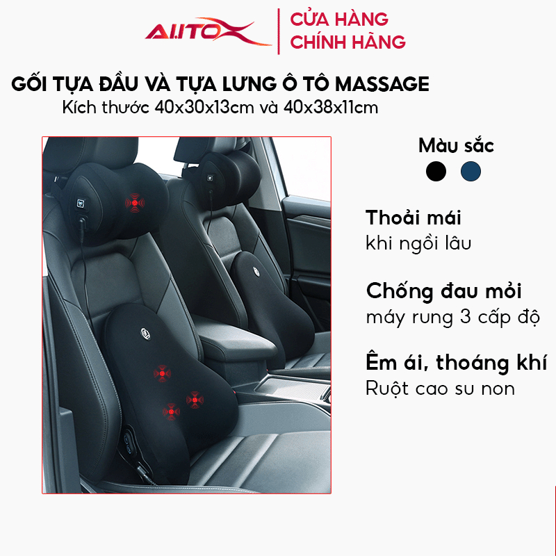 Bộ gối tựa đầu & tựa lưng ô tô massage AutoX chất liệu cao su non thiết kế công thái học chống đau mỏi hiệu quả