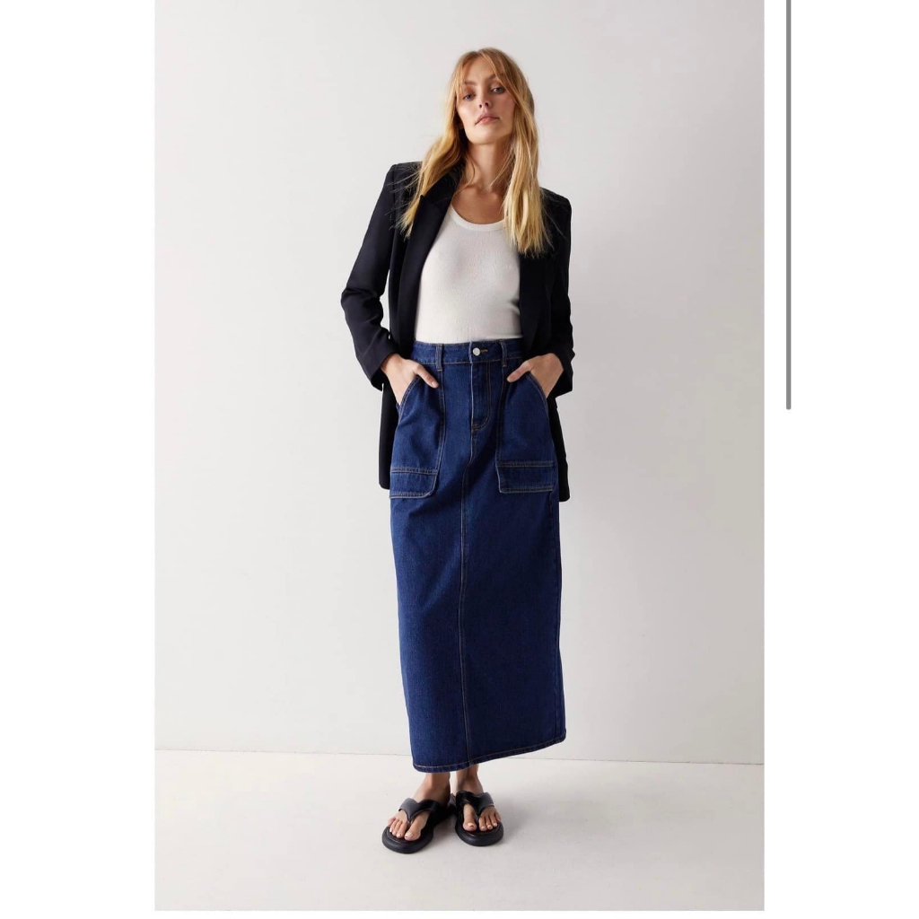 Chân váy jean suông dài