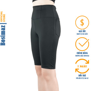 Quần Legging Nữ Bosimaz MS281 ngắn túi sau màu đen, thun co giãn 4 chiều, vải đẹp dày, thoáng mát không xù lông.