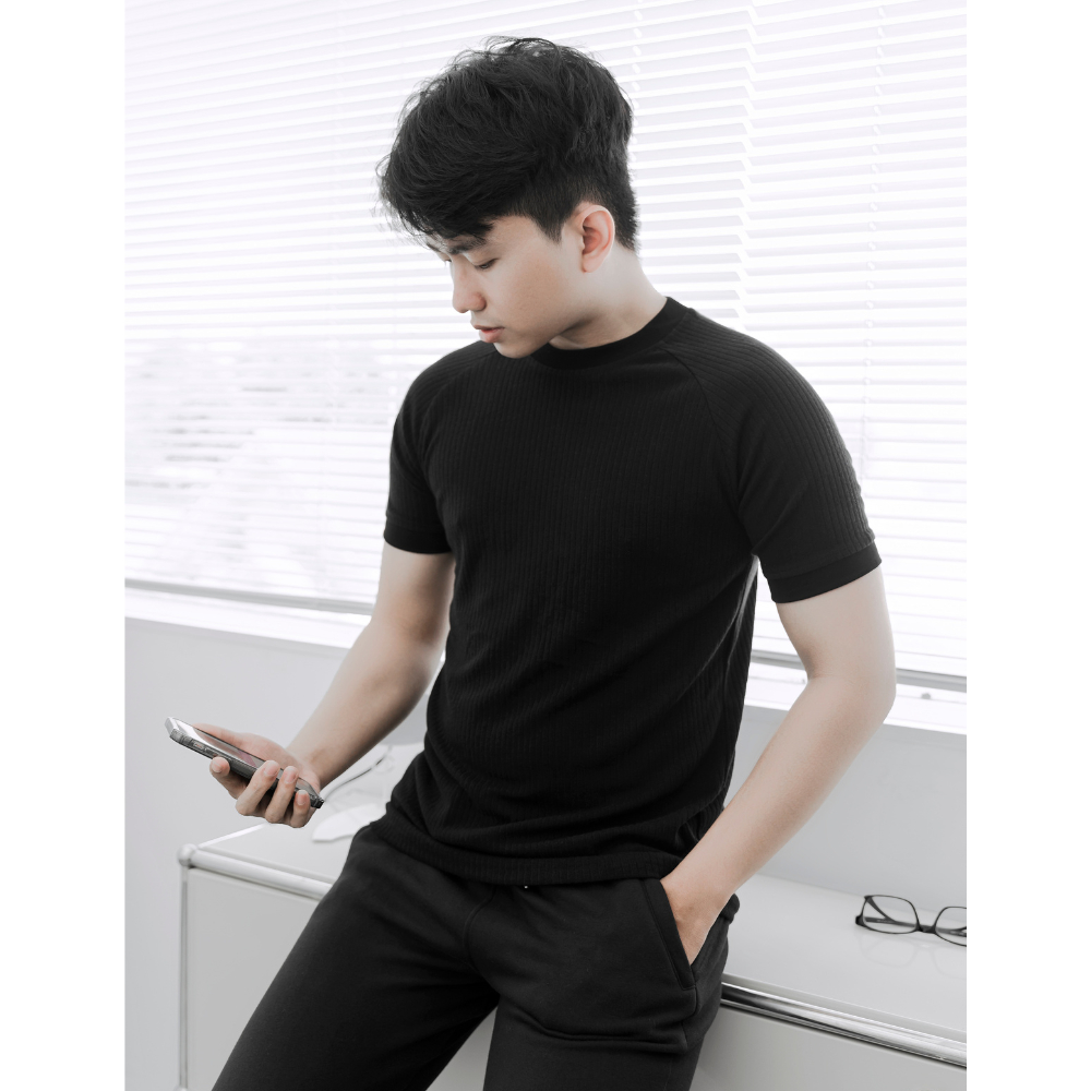 Áo thun cổ tròn Sunhy vải thun gân form slimfit dày dặn, mềm mại ATSH01