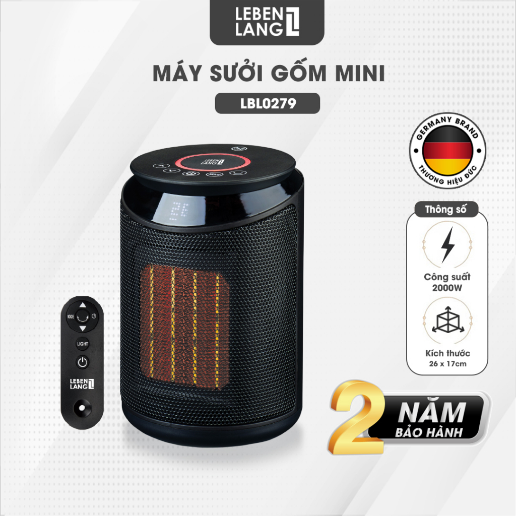 Máy sưởi mini Lebenlang LBL0279, quạt sưởi gốm điện tử ngắt tiết kiệm điện không đốt oxy,an toàn cho gia đình-chính hãng