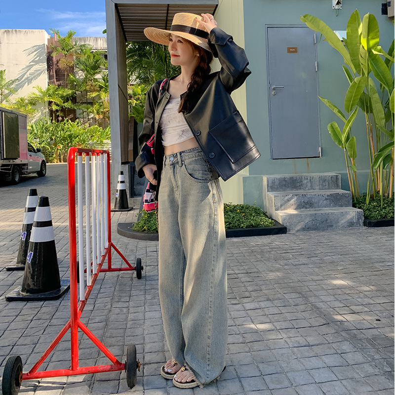 Áo khoác da nữ MUS cài khuy chất liệu da cao cấp dáng ngắn phong cách Hàn Quốc 02 | BigBuy360 - bigbuy360.vn