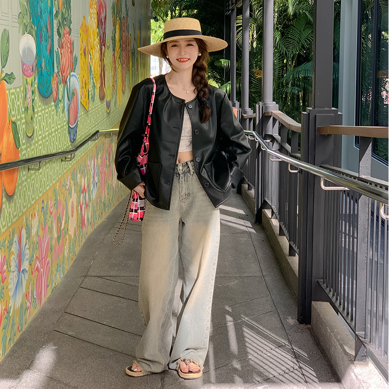 Áo khoác da nữ MUS cài khuy chất liệu da cao cấp dáng ngắn phong cách Hàn Quốc 02 | BigBuy360 - bigbuy360.vn