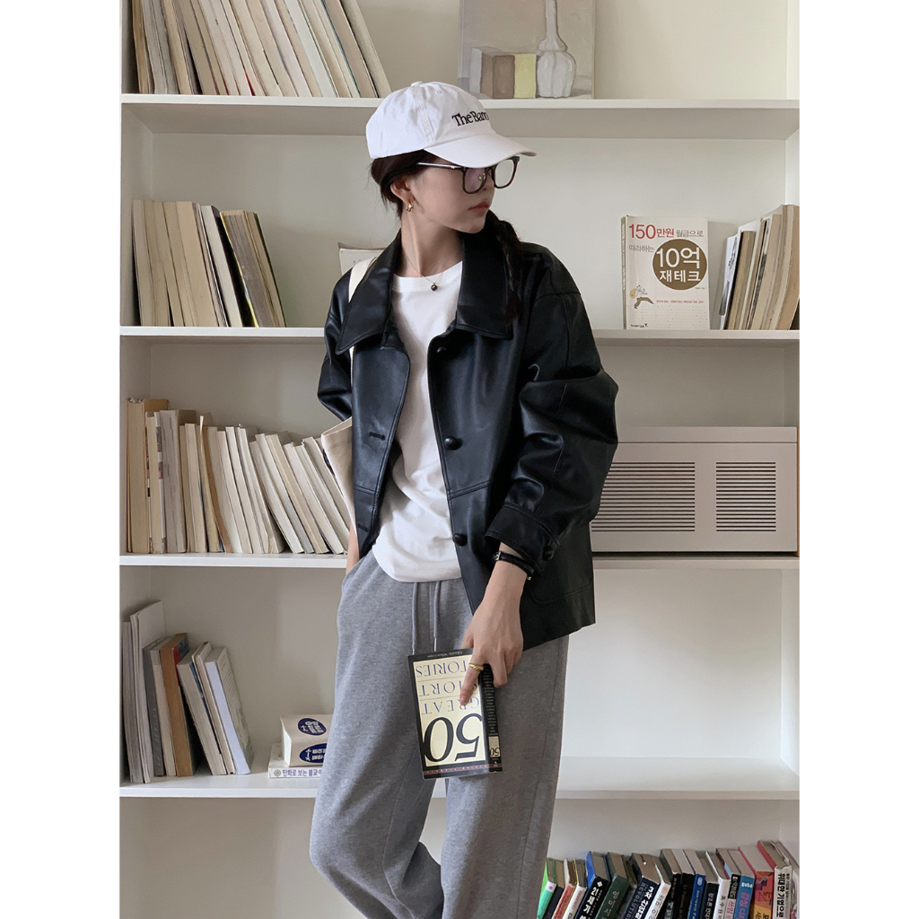 Áo khoác da nữ MUS cài khuy chất liệu da cao cấp dáng ngắn phong cách Hàn Quốc 07 | BigBuy360 - bigbuy360.vn