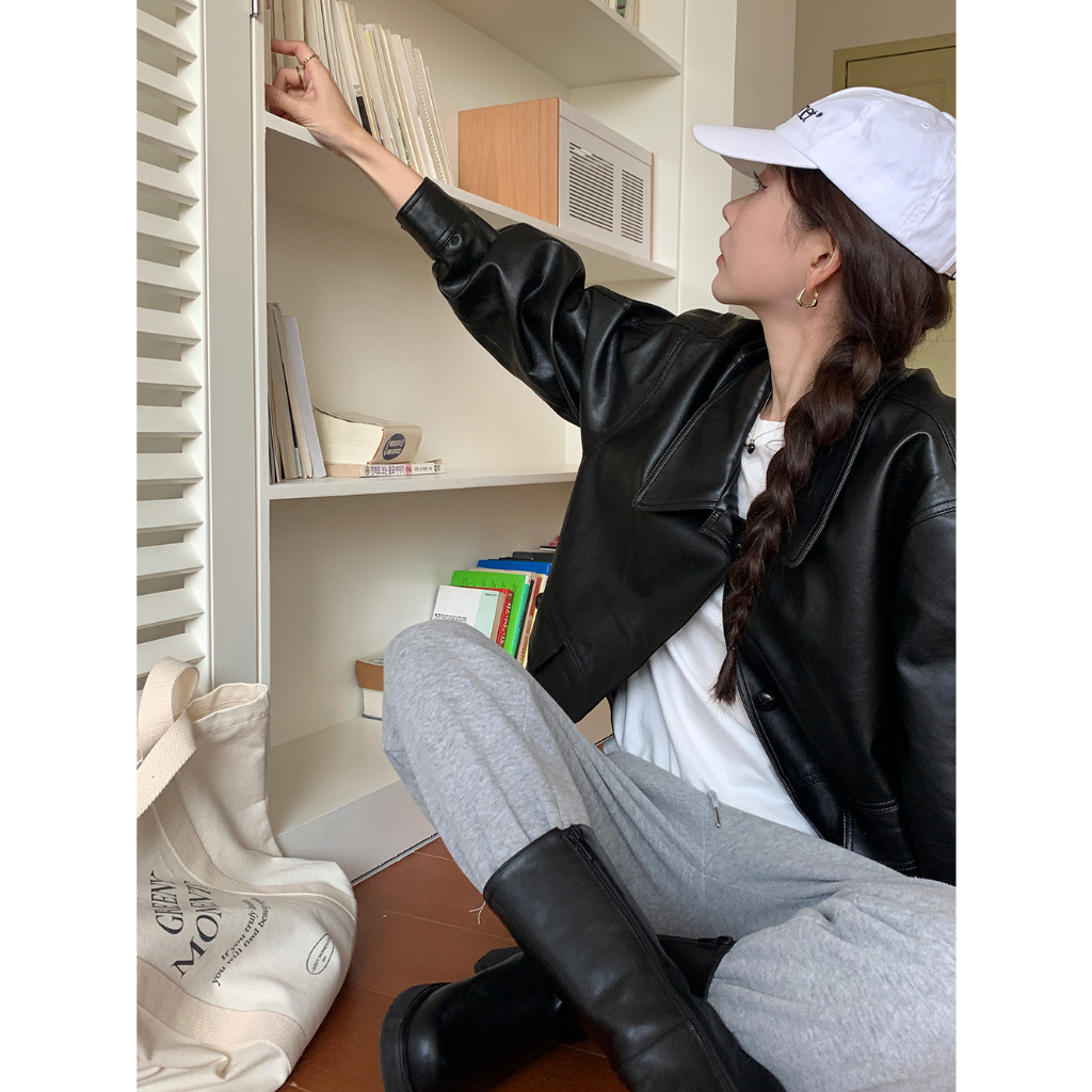 Áo khoác da nữ MUS cài khuy chất liệu da cao cấp dáng ngắn phong cách Hàn Quốc 07 | BigBuy360 - bigbuy360.vn