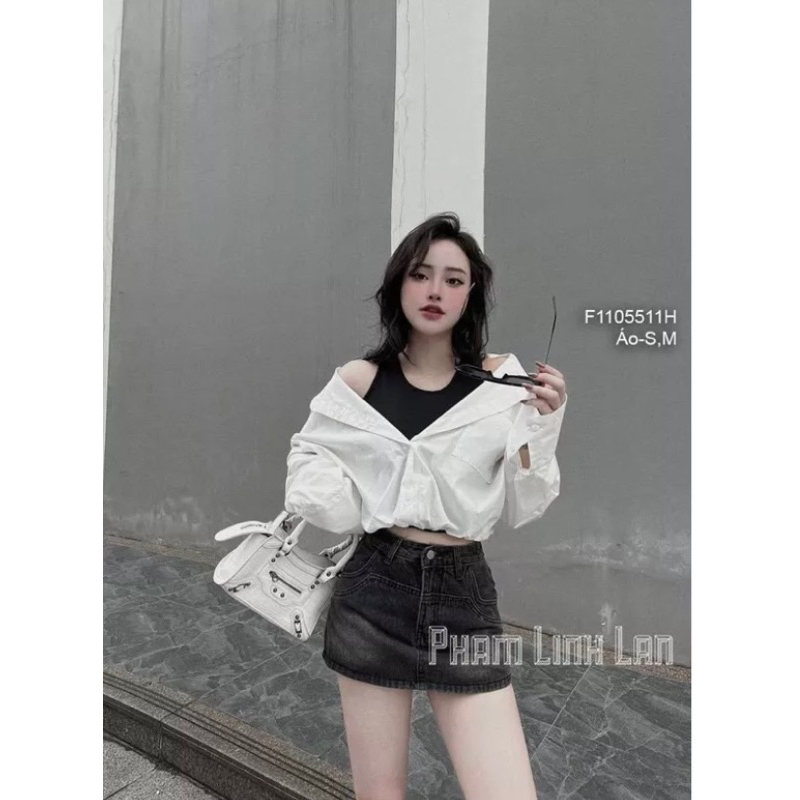 Áo sơmi croptop phối ba lỗ