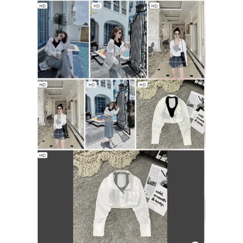 Áo sơmi croptop phối ba lỗ