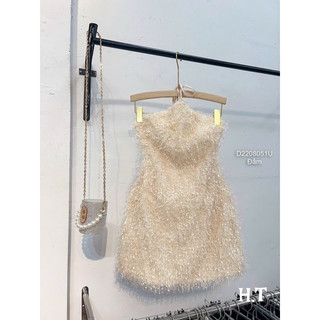 Đầm lông vũ cổ yếm dáng ngắn
