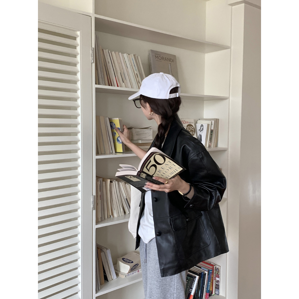 Áo khoác da nữ MUS cài khuy chất liệu da cao cấp dáng ngắn phong cách Hàn Quốc 07 | BigBuy360 - bigbuy360.vn