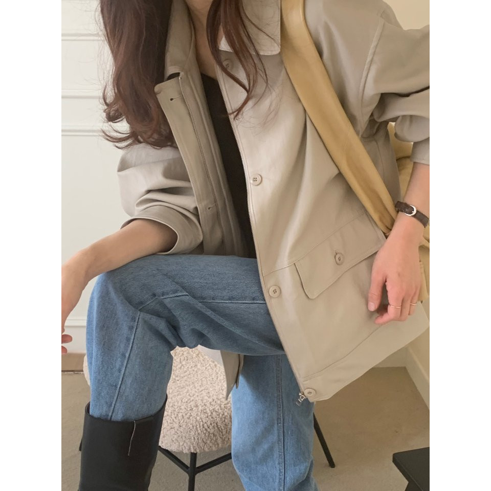 Áo khoác da nữ MUS cài khuy chất liệu da cao cấp dáng ngắn phong cách Hàn Quốc 14 | BigBuy360 - bigbuy360.vn