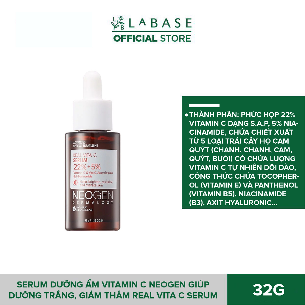 Serum dưỡng ẩm Vitamin C Neogen giúp dưỡng trắng, giảm thâm Real Vita C Serum Chai 32g