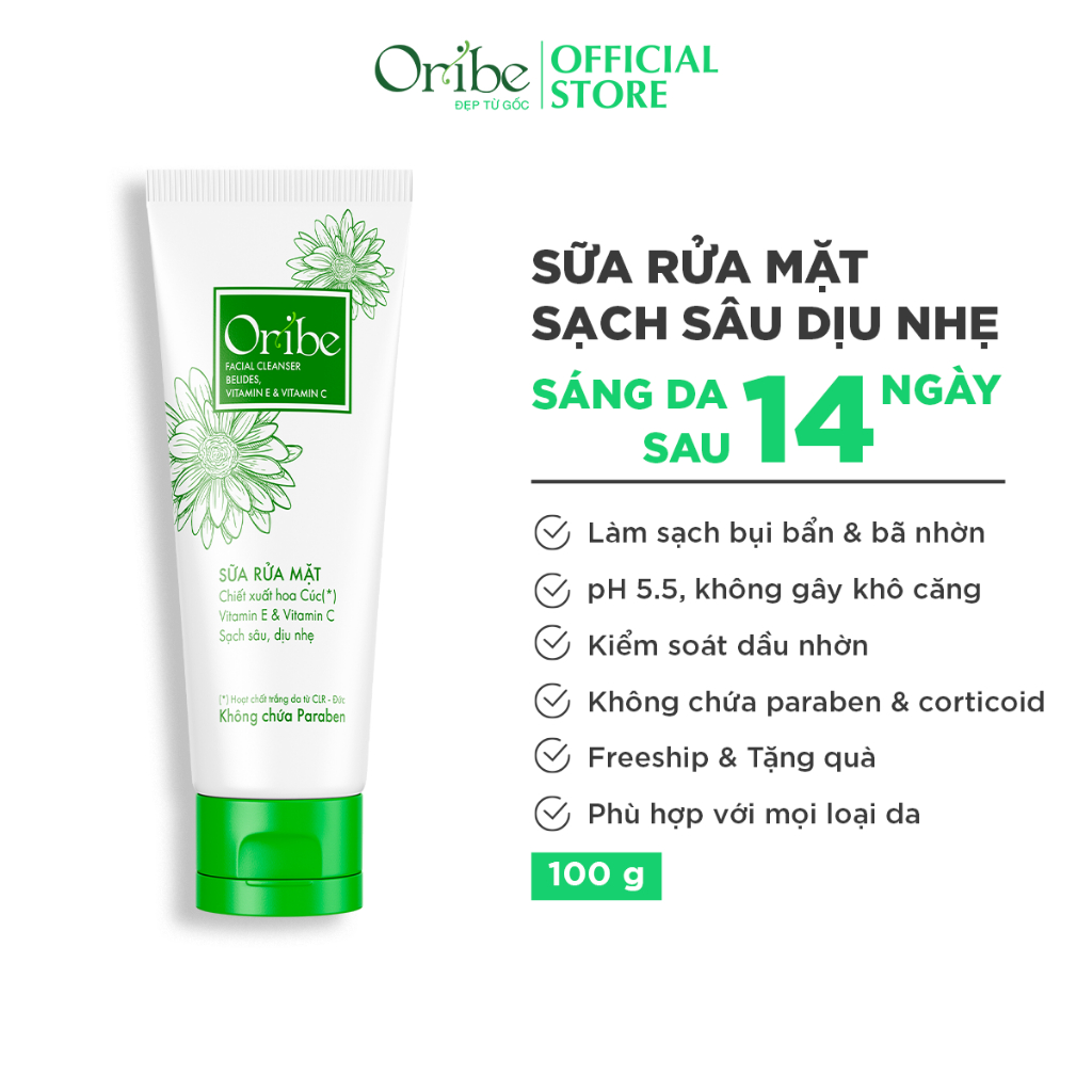 Combo 2 Sữa Rửa Mặt Oribe Dưỡng Trắng Tạo Bọt Thu Nhỏ Lỗ Chân Lông Tẩy Tế Bào Chết Sáng Da Dưỡng Ẩm - 100g