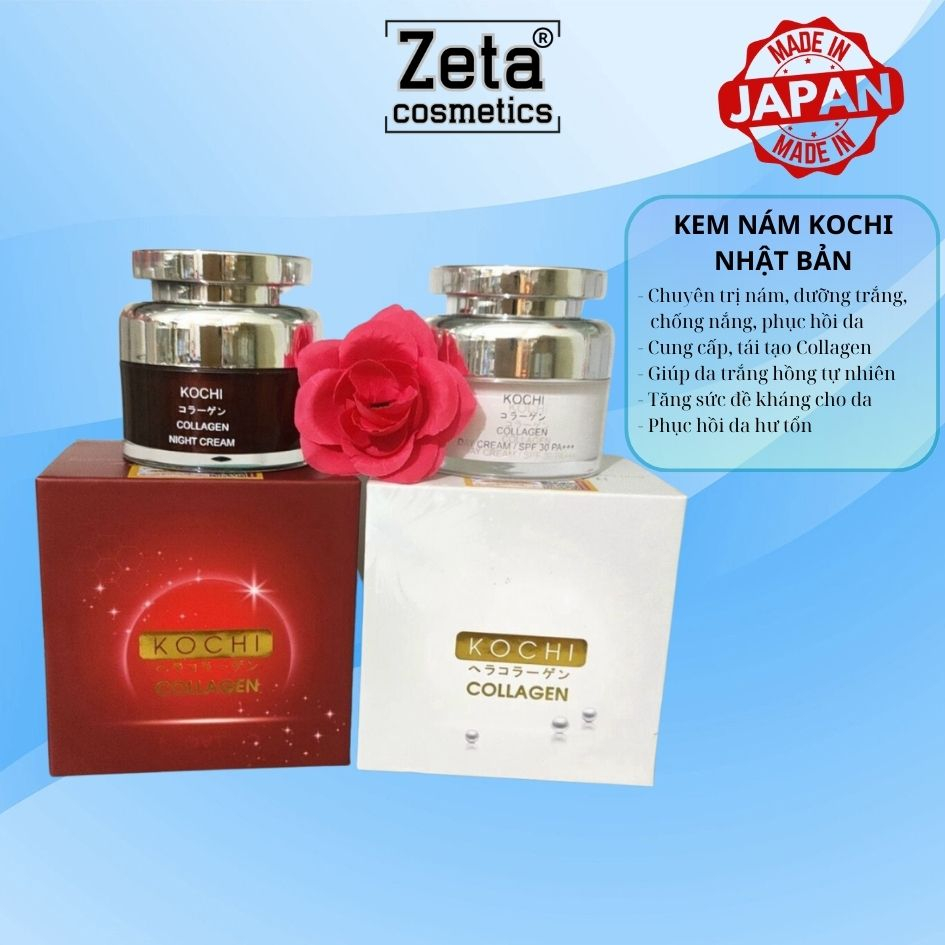 Bộ kem nám KOCHI Nhật Bản gồm 2 loại Kem ngày và Kem đêm - Giúp giảm nám, dưỡng trắng da