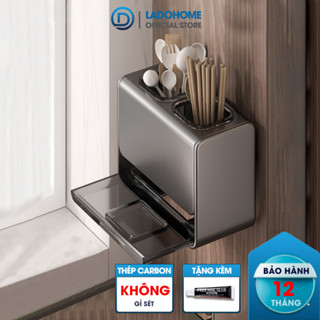 Ống đựng đũa muỗng LADOHOME phù hợp để bàn hoặc treo tường chất liệu thép carbon chống rỉ LH-6325