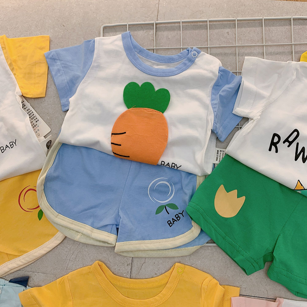 Bộ Cộc Tay Cho Bé Trai Gái Chất Cotton Siêu Mát Họa Tiết Dễ Thương Hàng Túi Rip Cao Cấp Mã 1040