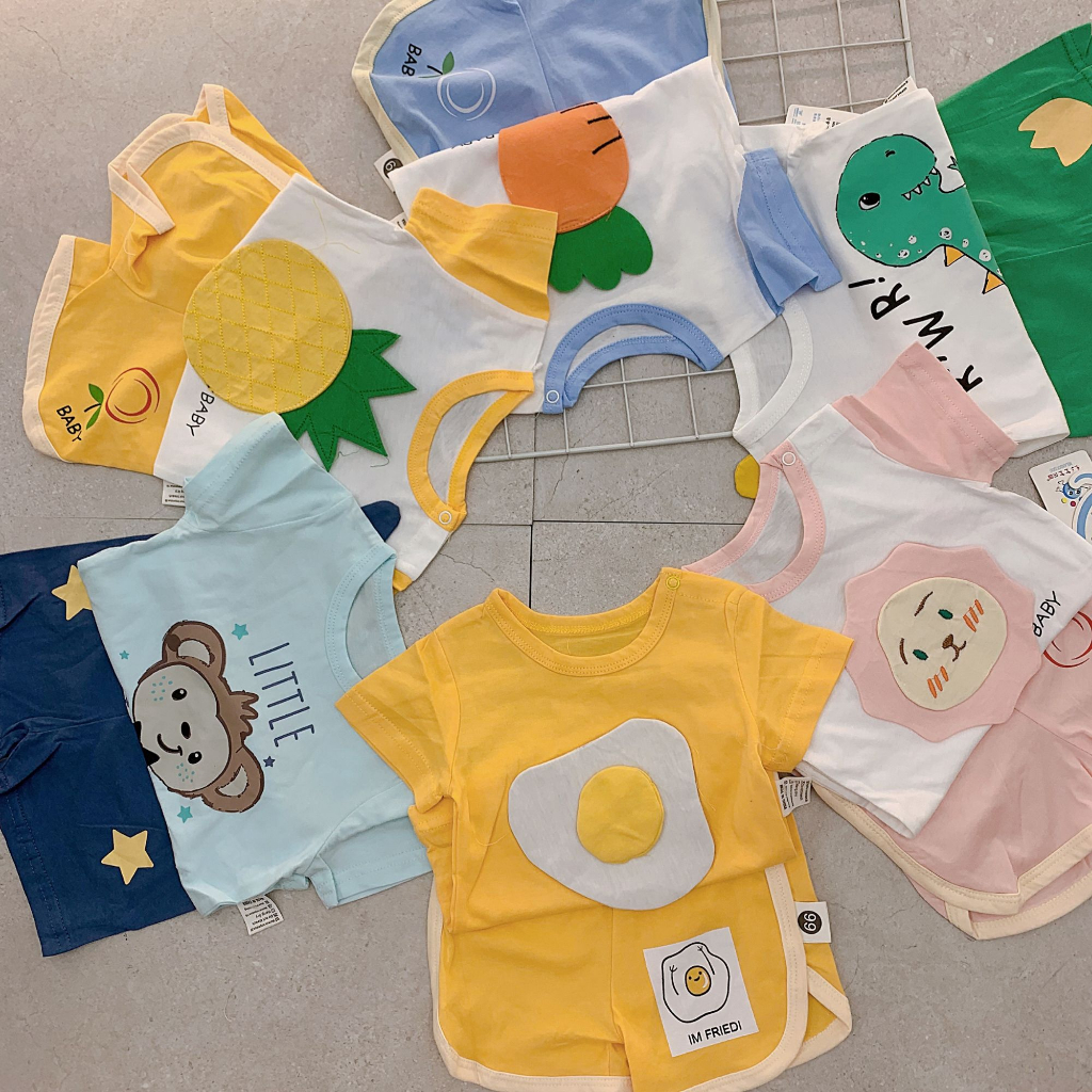 Bộ Cộc Tay Cho Bé Trai Gái Chất Cotton Siêu Mát Họa Tiết Dễ Thương Hàng Túi Rip Cao Cấp Mã 1040