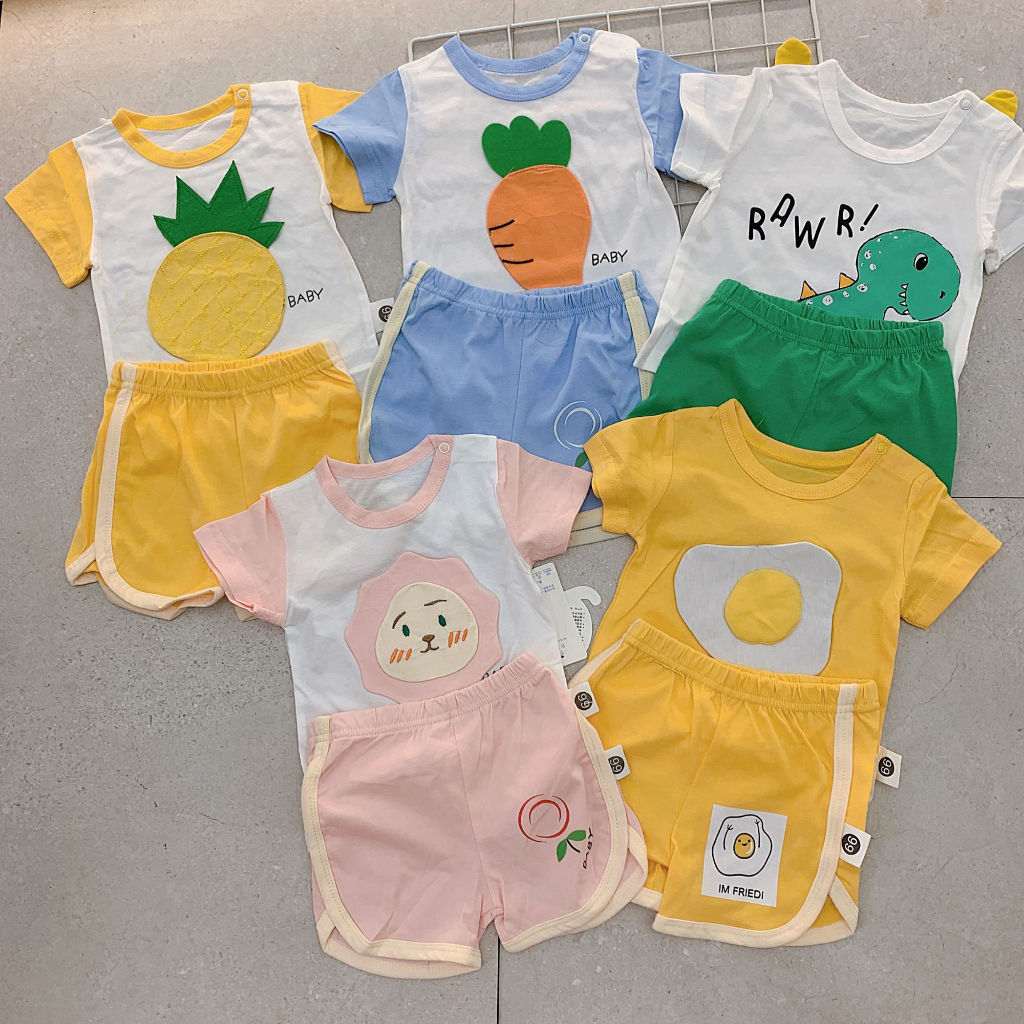 Bộ Cộc Tay Cho Bé Trai Gái Chất Cotton Siêu Mát Họa Tiết Dễ Thương Hàng Túi Rip Cao Cấp Mã 1040