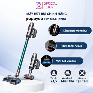 Máy hút bụi không dây cao cấp puppyoo t12 max rinse kèm 8 đầu hút siêu tiện lợi lực hút 18000pa chuyên hút bụi mịn