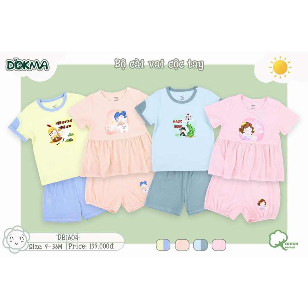 Dokma Bộ Quần Áo Cộc Tay Cho Bé Trai Và Bé Gái Từ 6M+ Vải Tăm Siêu Mềm Mịn, Màu Lạ Mắt
