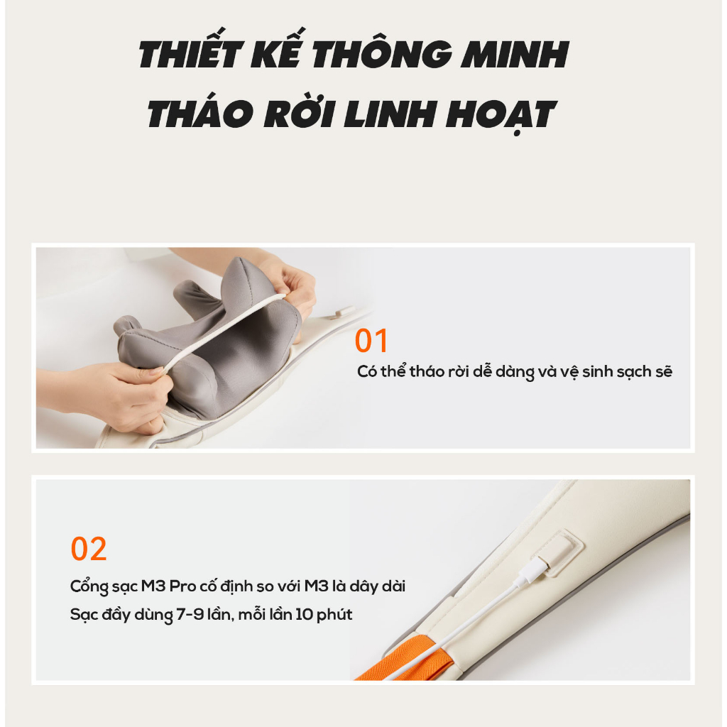 Máy Massage Cổ Vai Gáy Bumas M3 Pro, Nâng Cấp 8 Đầu Massage , Động Cơ Không Chổi Than Giảm Tiếng Ồn, Chườm Nóng Hiệu Quả