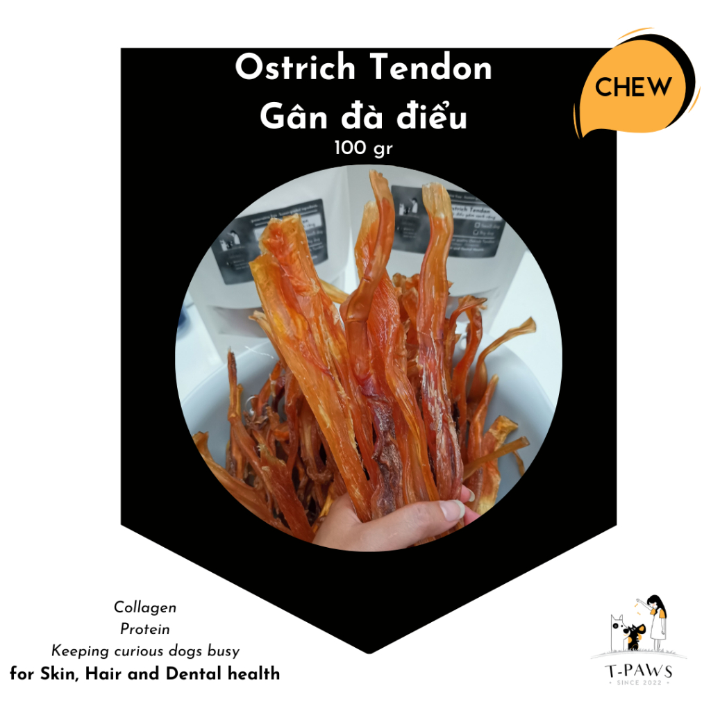 CHEW - Ostrich Tendon (Gân đà điểu sấy chăm sóc răng miệng cho chó năng động không chất bảo quản) [T-PAWS]