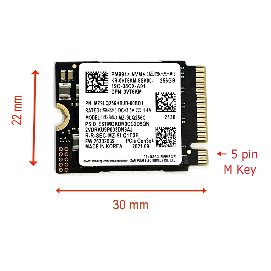 Like new SSD SamSung 256Gb PM991a M2 Nvme 2230 tặng adapter 2280 2242 2260 PCIe PCI express. BH 12 tháng