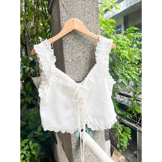 Áo 2 dây nữ viền ren linen lisatop/bymiia