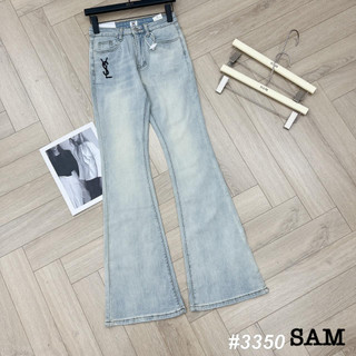 Quần jean nữ ống loe quần bò co giãn ysl lưng cao thêu logo màu bạc hách dáng cực đẹp hot trend 2023 QCCL1 chất cực đẹp