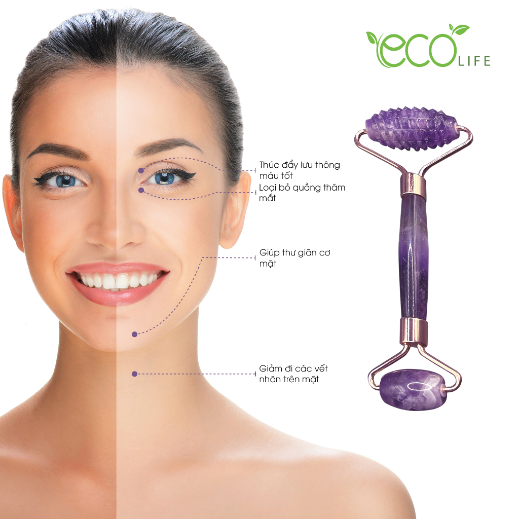 Thanh lăn massage chất liệu đá thạch anh tím Aventurine tự nhiên