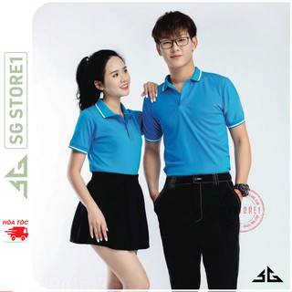 Áo thun có cổ nam nữ phông trơn tay ngắn cổ trụ thun cá sấu mè mát mẻ màu xanh ya | SGSTORE1
