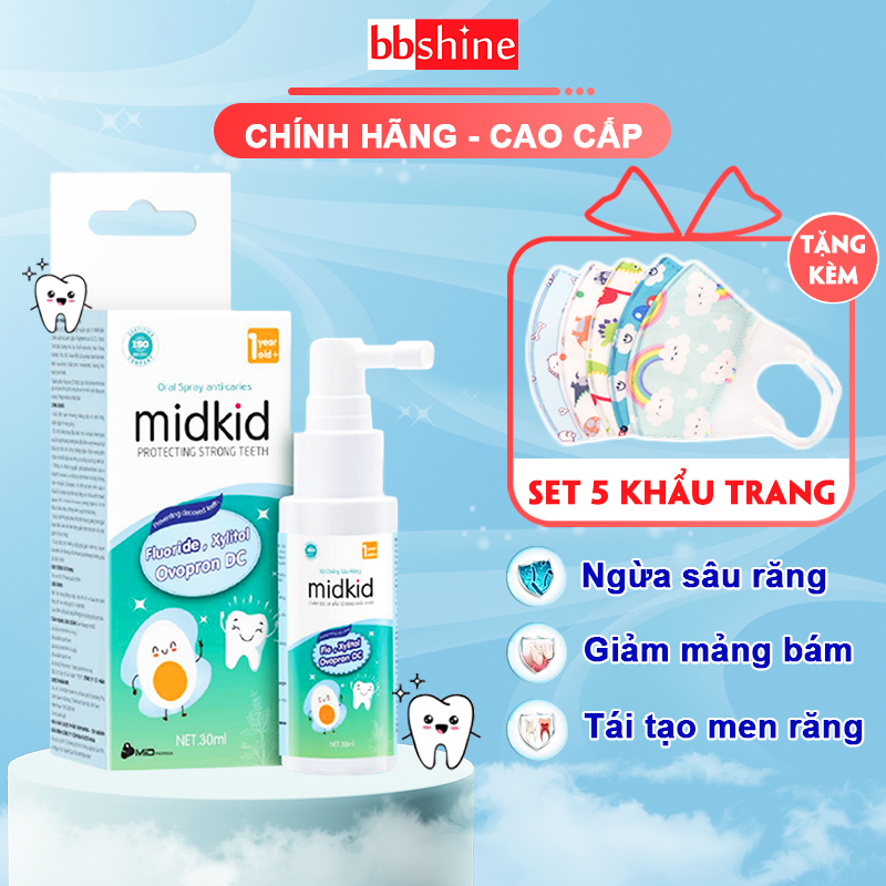 Xịt chống sâu răng cho bé, Xịt chống sâu răng Midkid chính hãng an toàn (tặng kèm set 5 khẩu trang) BBShine – I018