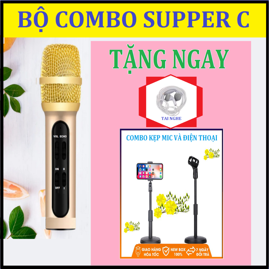 BỘ MICRÔ COMBO SUPER C - Trọn Bộ Micrô C11 Hát Livestream, Tặng Ngay: Kẹp Điện Thoại, Kẹp Mic Và Tai