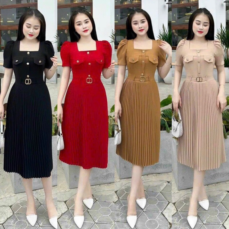 Đầm dự tiệc, công sở váy xoè dập li M/L/XL/2XL