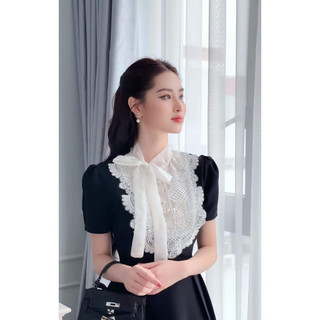 Váy Đen Dáng Dài Cổ Trắng Tiểu Thư