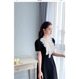 Váy Đen Dáng Dài Cổ Trắng Tiểu Thư
