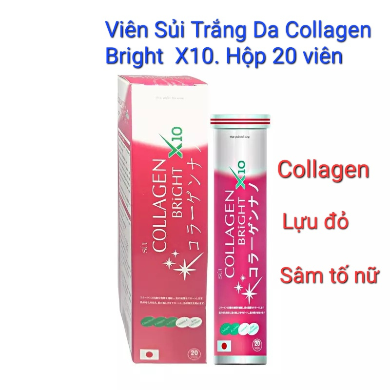 Hộp 20 Viên Sủi Collagen Bright X10 giúp da trắng sáng giảm thâm nám