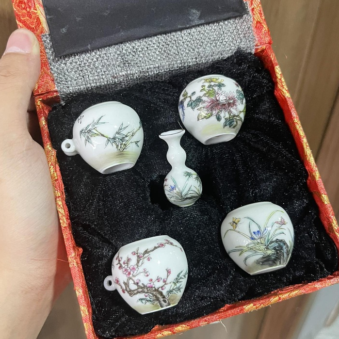 Cóng sứ chim khuyên ,hút mật hàng Cửu Chính Đường vẽ thủ công gắn sẵn tai