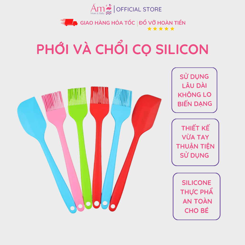 Set Phới Và Chổi Cọ Ấm Baby Làm Bằng Silicon Thực Phẩm Chịu Nhiệt Tốt