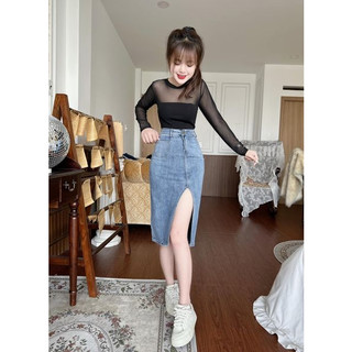 [ ẢNH THẬT ] CHÂN VÁY JEAN XẺ CHÉO DÁNG DÀI