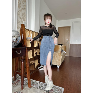 [ ẢNH THẬT ] CHÂN VÁY JEAN XẺ CHÉO DÁNG DÀI