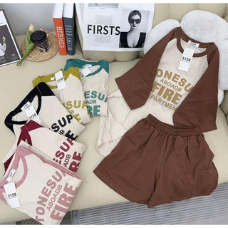   Set bộ đùi chất cotton khô 3158 form rộng tay lỡ - Fire