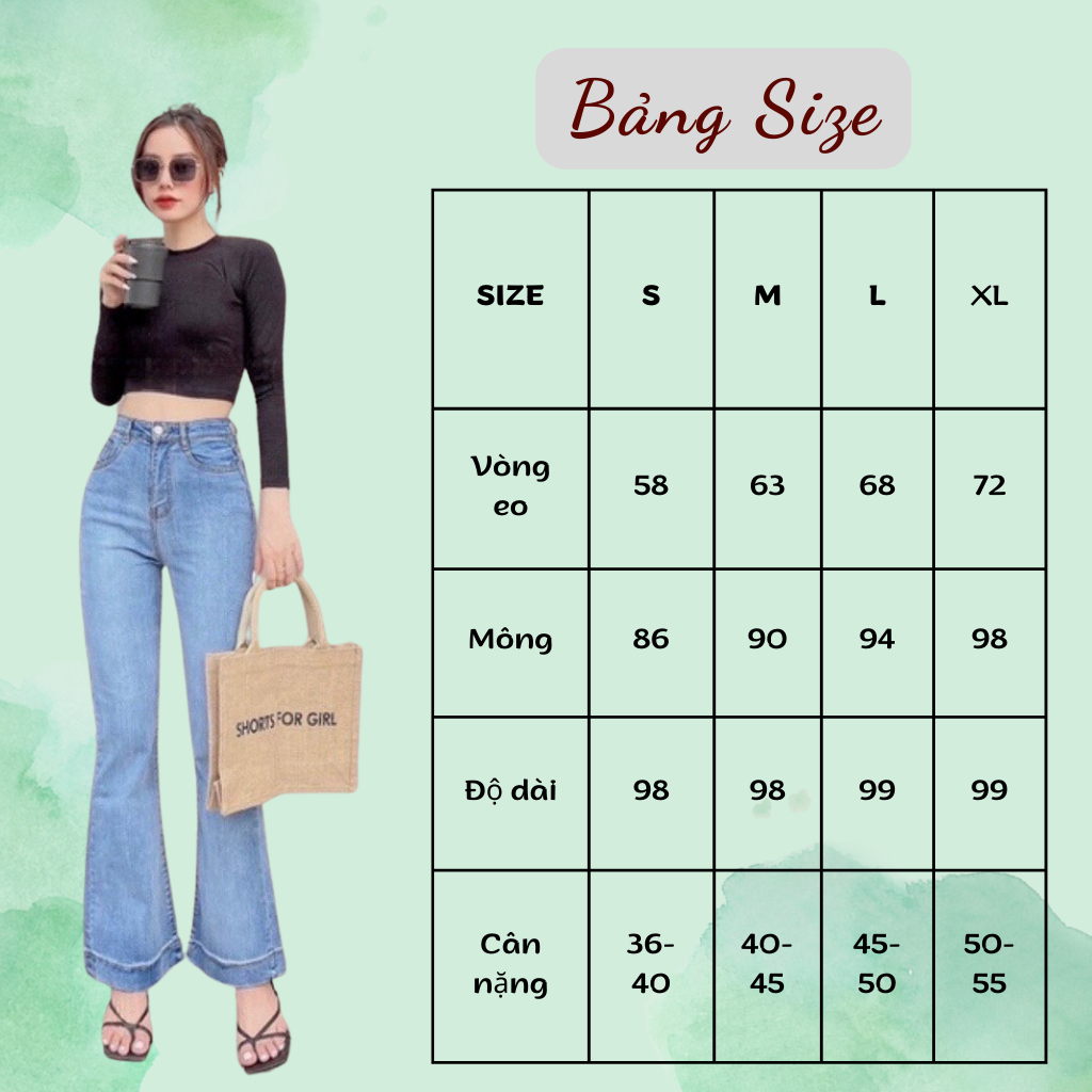 Quần bò nữ co dãn lưng cao, quần jean nữ ống loe siêu hách dáng hot trend