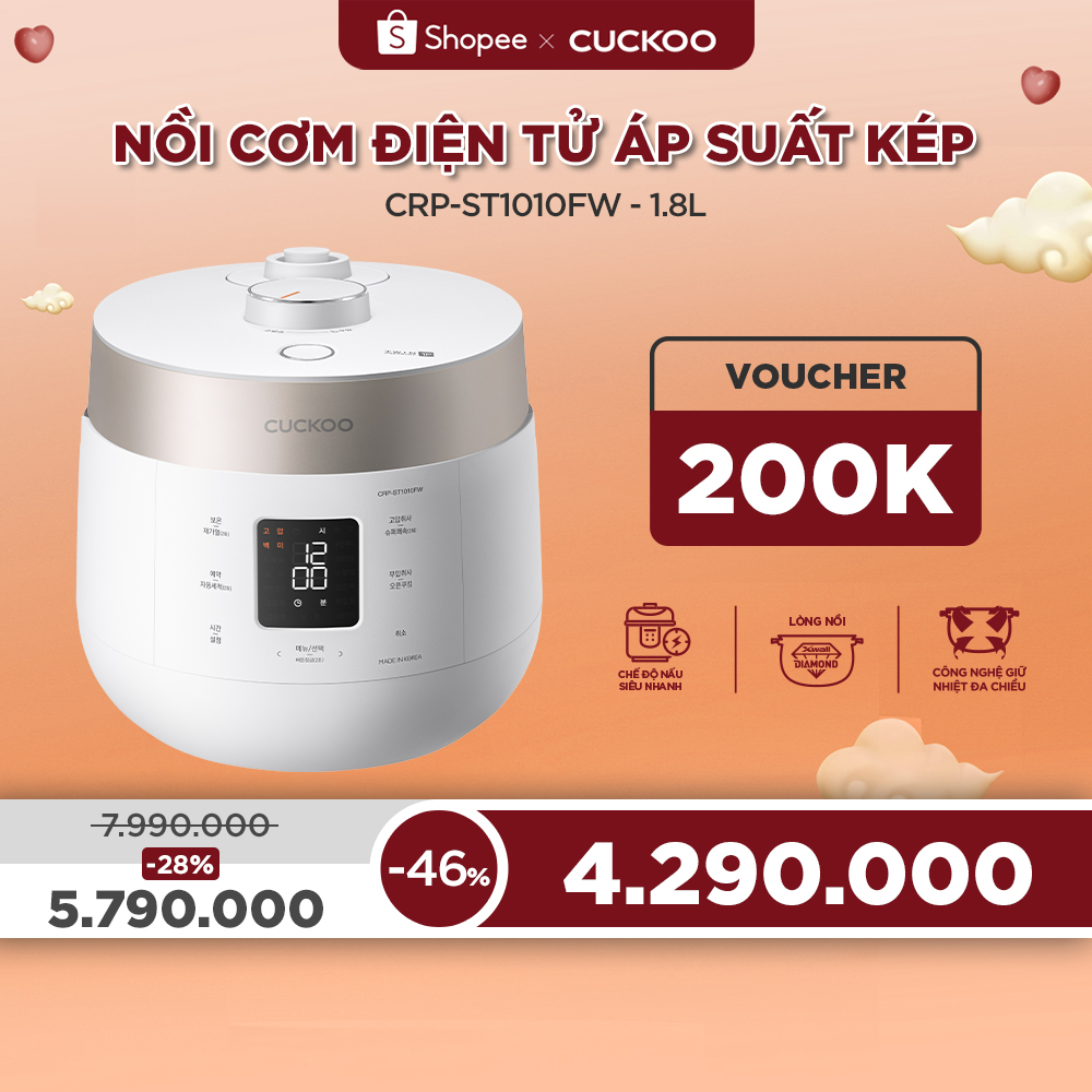 Nồi cơm điện tử áp suất kép Cuckoo 1.8L CRP-ST1010FW - Lòng nồi phủ men Xwall độc quyền