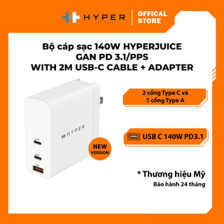 Bộ sạc cáp 140w hyperjuice gan pd 3.1/pps with 2m usb-c cable + adapter hjg140us