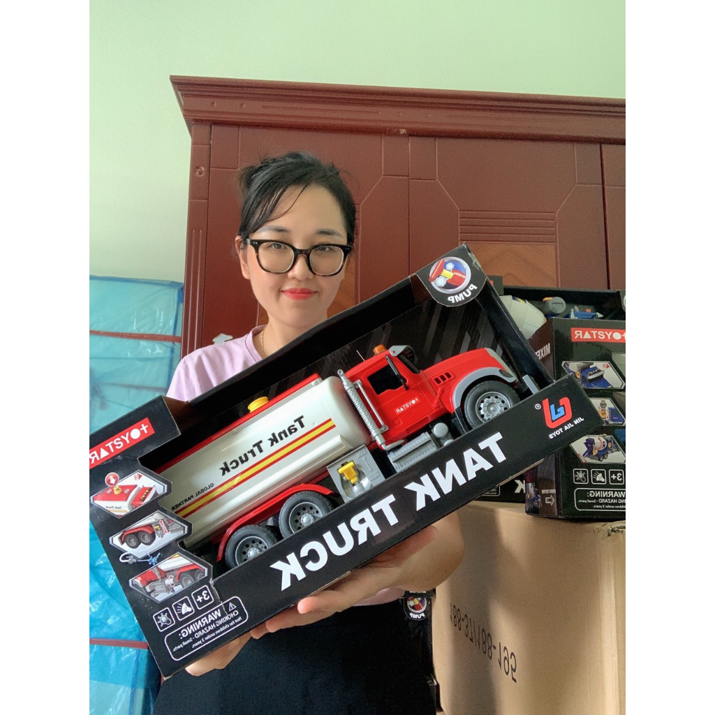 Đồ chơi Xe bồn chở nước cứu hoả có nhạc TOYSTAR - xe chạy bánh đà, quà tặng sinh nhật cho bé